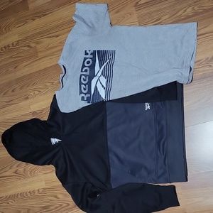 2 Mens M Reebok lot black gray hoodie gray shirt logo set